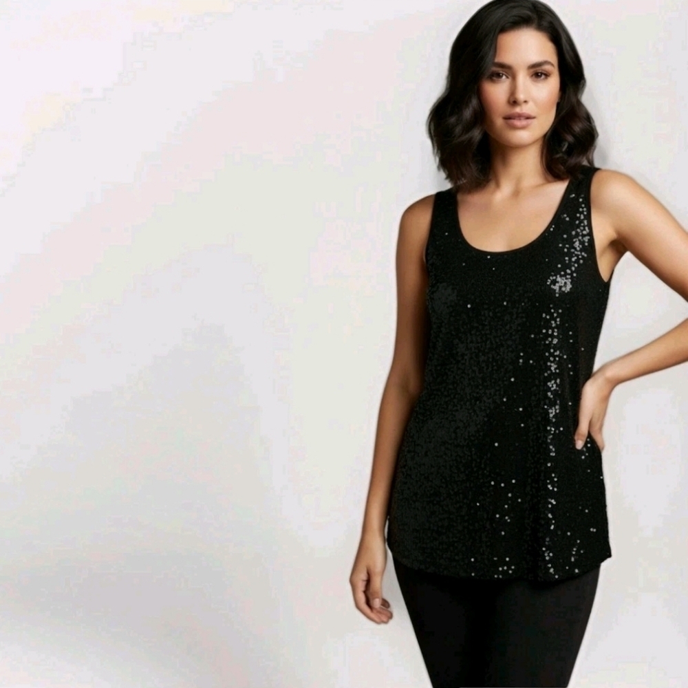 VIVIENNE VIVIENNE TAM Black Sequined Tank Top Scoop Neck Small S